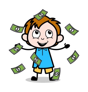 Para Yakalamaya Çalışıyorum - School Boy Cartoon Character Vector Illu