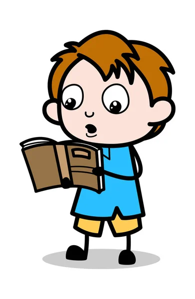 Reading Book Before Exam - School Boy Cartoon Character Vector I — Stock Vector