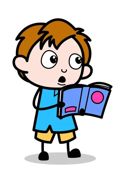 Reading Book - School Boy Cartoon Character Vector Illustration — Stock Vector