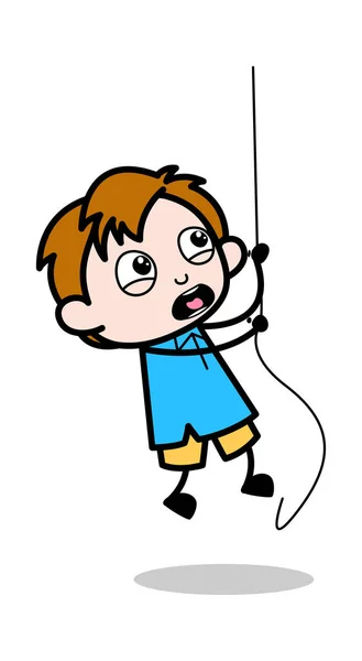 Висячі на мотузці - Шкільний хлопчик Мультфільм Персонаж Вектор Іллюстра — стоковий вектор