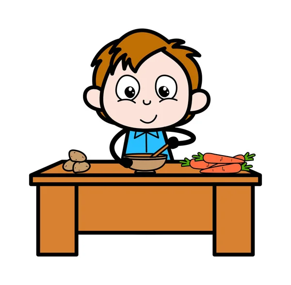 食品の準備 - スクールボーイズ漫画キャラクターベクトルイラスト — ストックベクタ