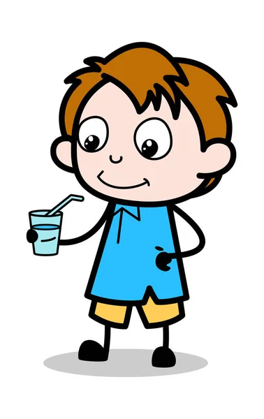 Drinking Energy Water - School Boy Cartoon Character Vector Illu — Stock Vector