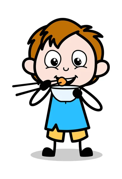 箸で食べる子供 - スクールボーイズ漫画キャラクターV — ストックベクタ