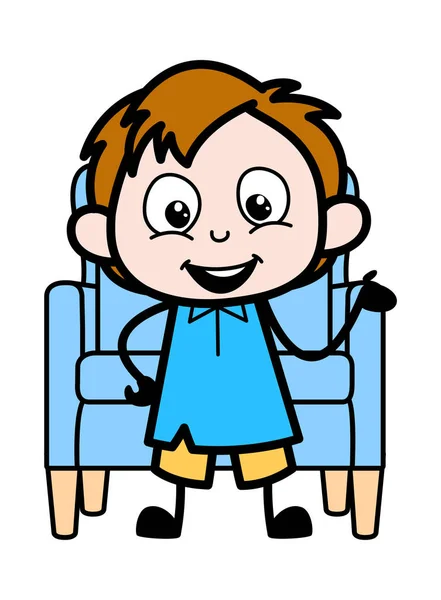 Visar med hand gest-School Boy Cartoon Character Vector — Stock vektor