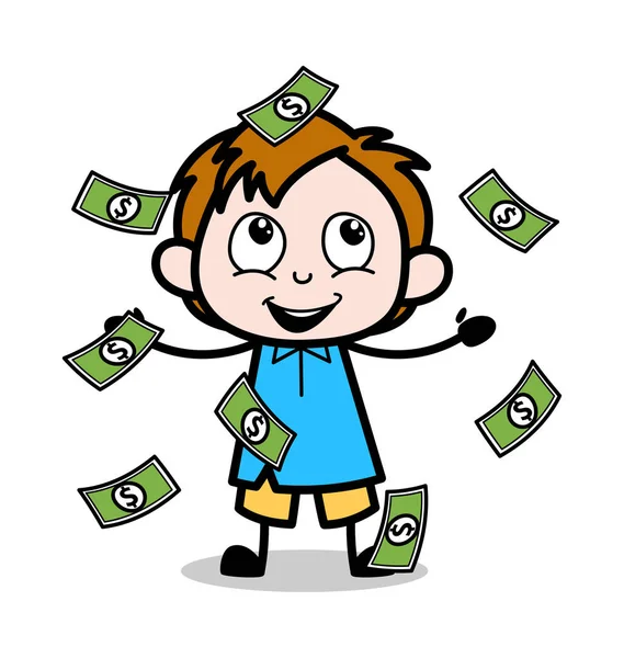 Cercando di prendere soldi - Scuola ragazzo cartone animato personaggio vettoriale Illu — Vettoriale Stock