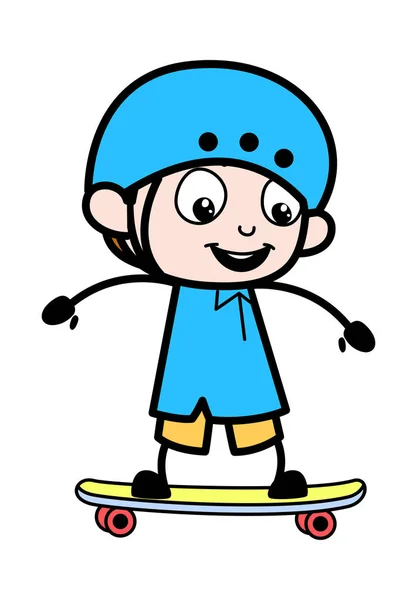 Jogando com Skate - School Boy Desenhos animados personagem Vector Il — Vetor de Stock