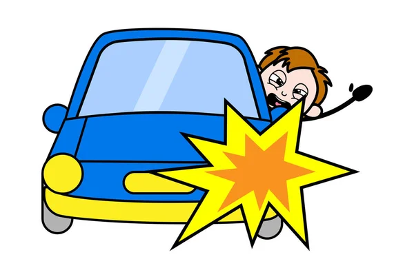 Accidente de coche - Niño de la escuela de dibujos animados personaje Vector ilustración — Vector de stock