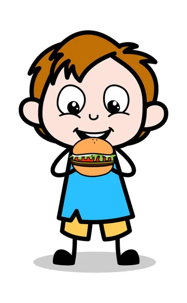 Eating Unhealthy Food - School Boy Cartoon Character Vector Illu — Stock Vector