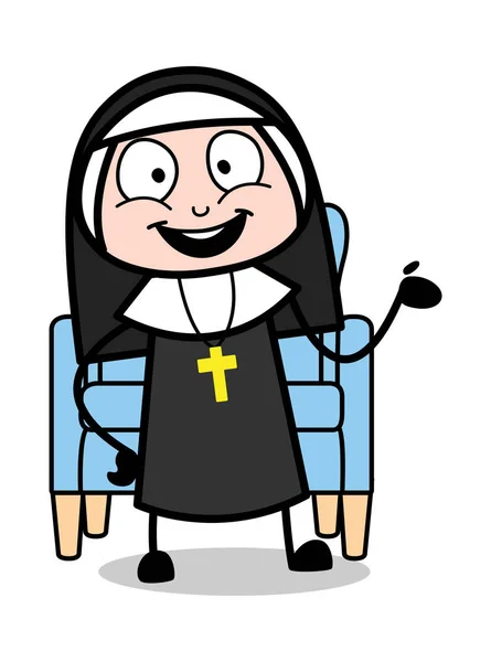 De pé e Gesturing com as mãos - Desenhos animados Nun Lady Vector Illu — Vetor de Stock