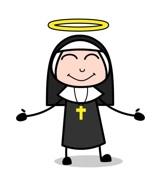 Feeling Positive - Cartoon Nun Lady Vector Illustration — Stock Vector
