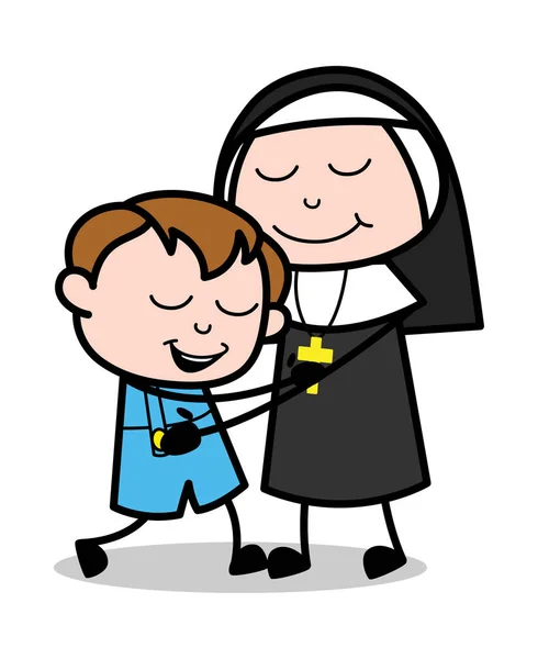 Eine Mutter umarmt ihr Kind - cartoon nonne lady vector illus — Stockvektor