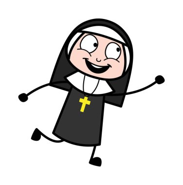 Koşu Pozu - Cartoon Nun Lady Vector İllüstrasyon