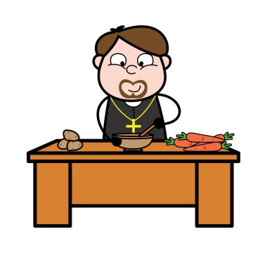 Yemek Hazırlama - Karikatür Monk Vector İllüstrasyon