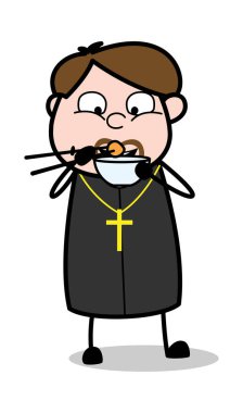 Chopsticks ile Yeme - Karikatür Monk Monk Vektör İllüstrasyon