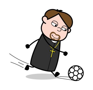 Futbol Oyunu Oynamak - Cartoon Priest Monk Vector İllüstrasyon