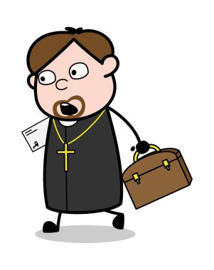 Belge ve Evrak Çantası ile Yürüyüş - Karikatür Monk Monk Vector
