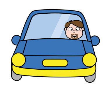 Sürüş Araba - Karikatür Priest Monk Vektör İllüstrasyon