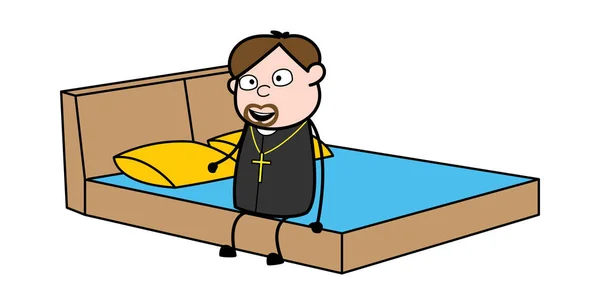 Sitzen und Entspannen auf dem Bett - Cartoon Priester Mönch Vektor illustr — Stockvektor