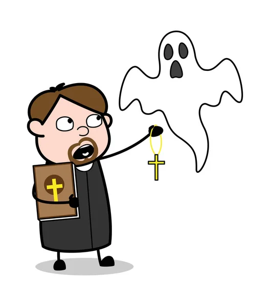 Exorcise - Illustration vectorielle de moine de prêtre de bande dessinée — Image vectorielle