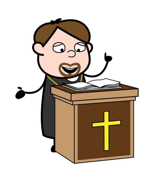 Reading Holy Book in Church - Cartoon Priest Monk Vector Illustr — Stock Vector