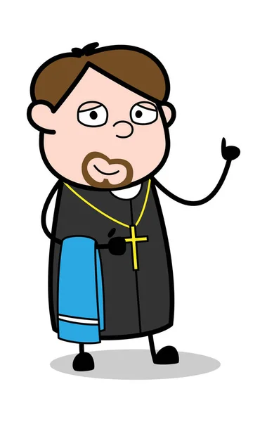 Trzymając szmatką w ręku i wskazując palec-Cartoon Priest Mon — Wektor stockowy