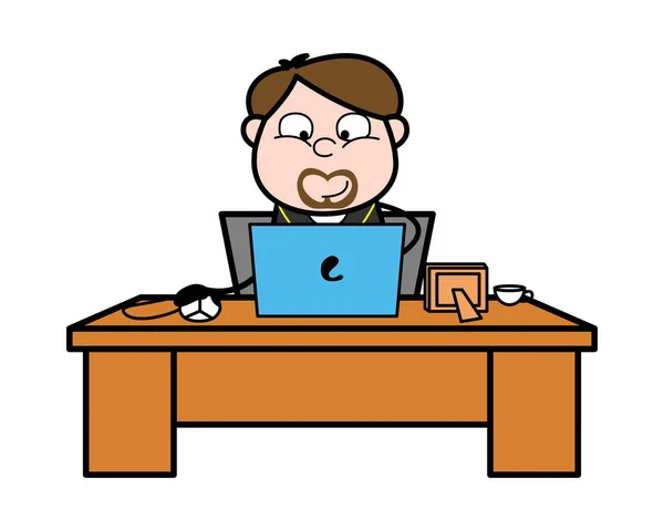 Werken op laptop-cartoon priester monnik vector illustratie — Stockvector