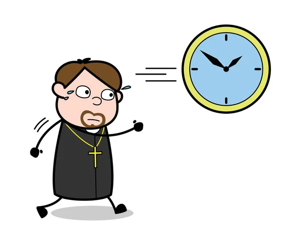 Correndo para pegar o tempo - Cartoon Priest Monk Vector Ilustrat — Vetor de Stock