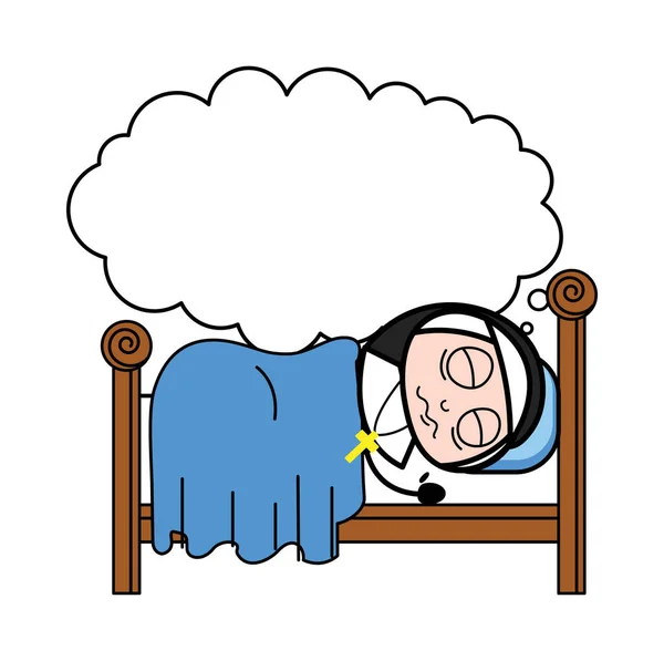 Sognando durante il sonno - Cartoon Nun Lady Vector Illustrazione — Vettoriale Stock