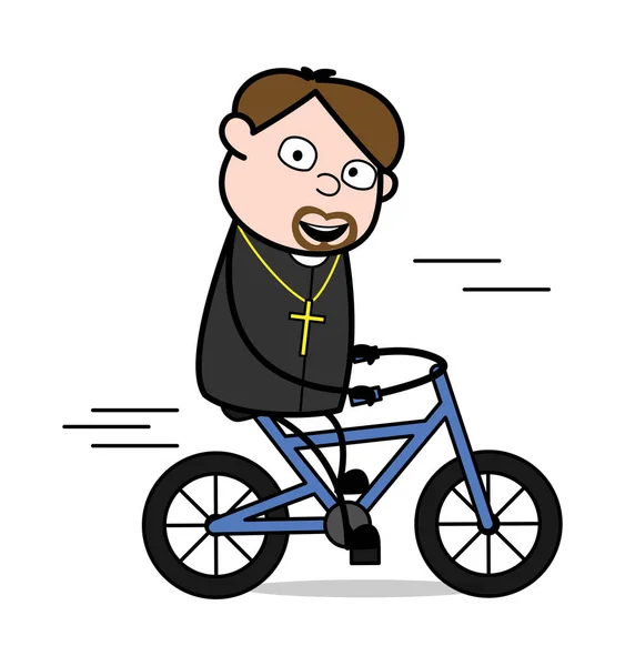 Radfahren - Cartoon Priester Mönch Vektor Illustration — Stockvektor
