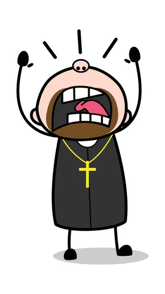Yelling Loudly - Cartoon Priest Monk Vector Illustration — Stock Vector