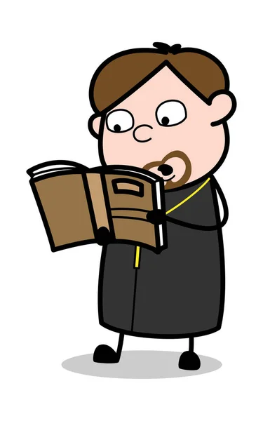La lectura de un libro - Dibujos animados sacerdote Monje Vector Ilustración — Vector de stock