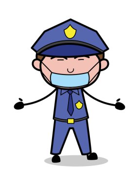 Maske Yüzünde ve Elle Gesturing - Retro Polis Vect