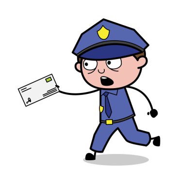 Bir Zarf ile Acele Koşu - Retro Polis Vektör 