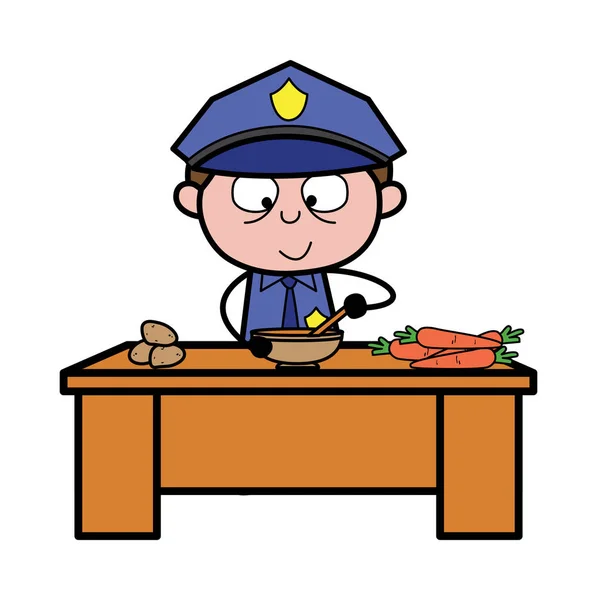 Preparación de alimentos - Policía de policía retro Vector ilustración — Archivo Imágenes Vectoriales