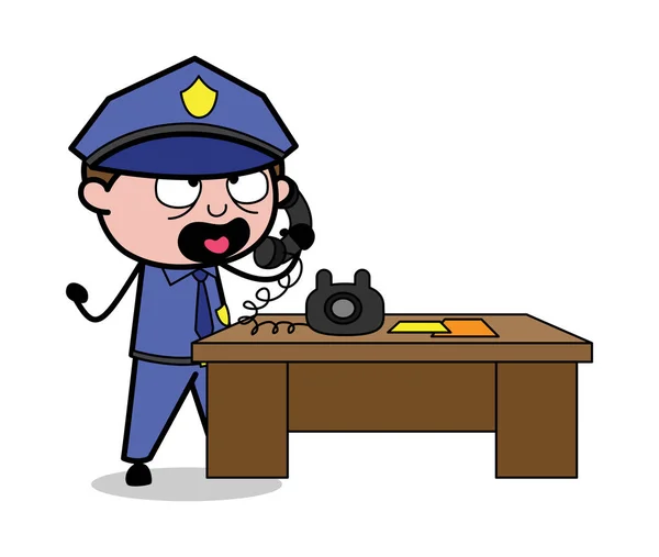 Schreeuwen op telefoon-retro COP politieagent vector illustratie — Stockvector