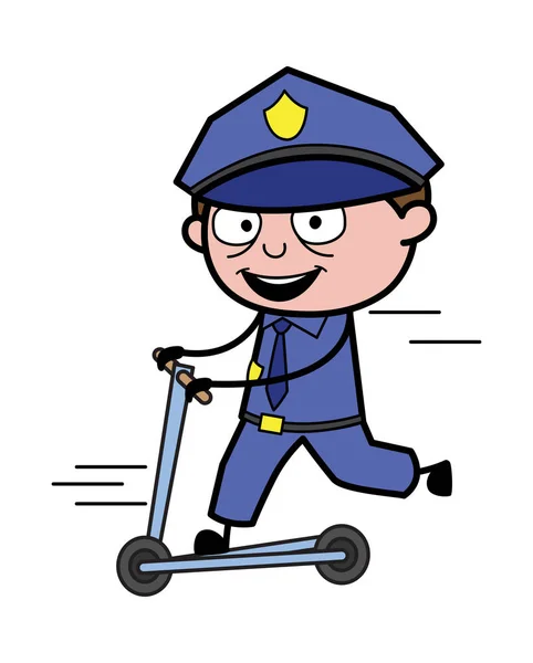 Jugando con Scooter - Policía de policía retro Vector Ilustración — Archivo Imágenes Vectoriales