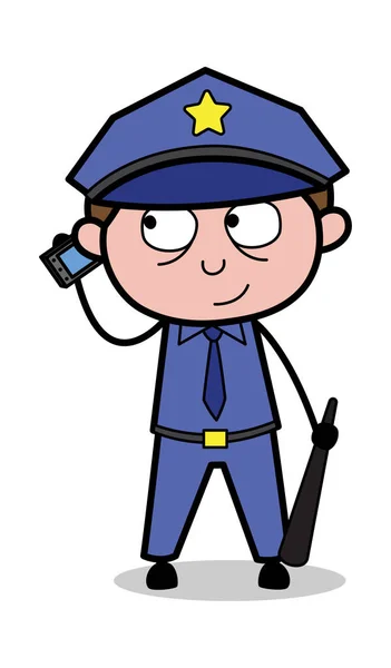 Praten op telefoon-retro COP politieagent vector illustratie — Stockvector