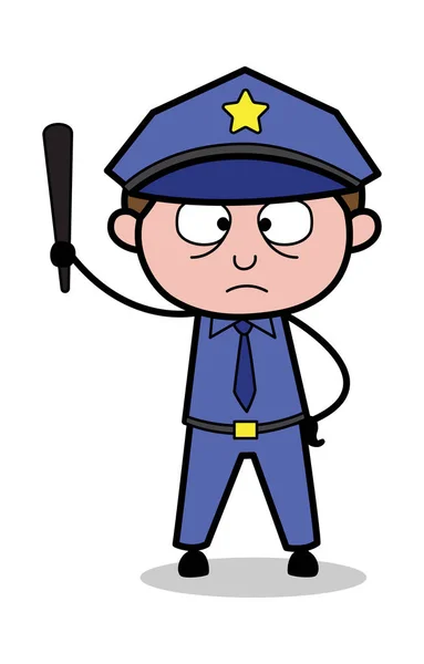 Tenant un bâton et montrant - Retro policier policier vecteur Illustr — Image vectorielle