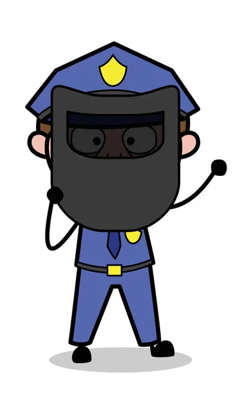 Mantener un escudo de soldadura frente a la cara - Policía de policía retro — Vector de stock