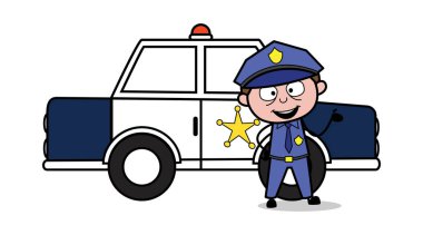 Araba ile Polis - Retro Polis Vektör İllüstrasyon