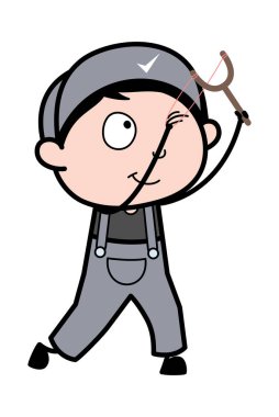 Sapan Shot ile Hedef - Retro Tamirci Karikatür İşçi Vektör I