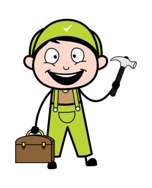 Bir Evrak Çantası Tutma ve Çekiç Aleti Gösterme - Retro Tamirci 