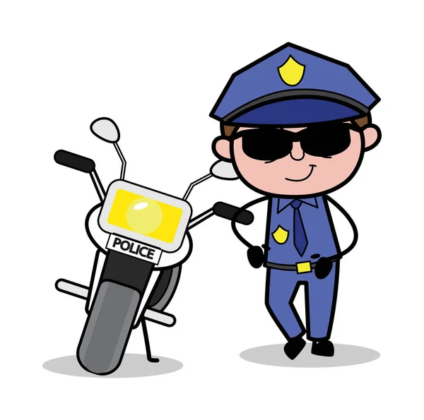 Standing with Bike - Retro Cop Policeman Vector Illustration — Stock Vector