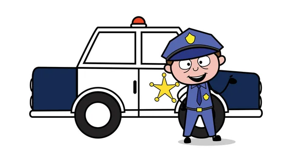 Policía con coche - Policía de policía retro Vector ilustración — Archivo Imágenes Vectoriales