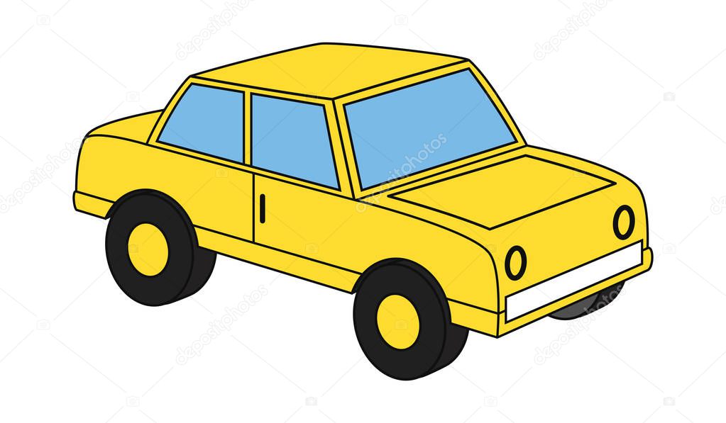 Yellow Retro Car - Retro Cop Policeman Vector Illustration