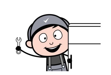 Neşeli Servisçi - Retro Tamirci Karikatür İşçi Silust