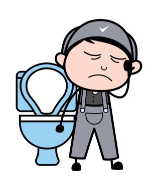 Kabızlık Sorunu - Retro Tamirci Karikatür İşçi Vektör Hasta