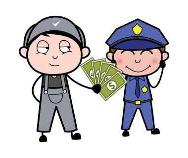 Bir Polis Için Ceza Sunan Rüşvet - Retro Tamirci Karikatür