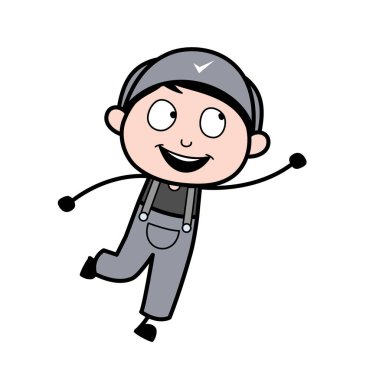 Uçan Poz - Retro Tamirci Karikatür İşçi Vektör İllüstrasyon
