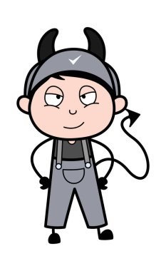 Devil Smile - Retro Tamirci Karikatür İşçi Vektör İllüstrasyon